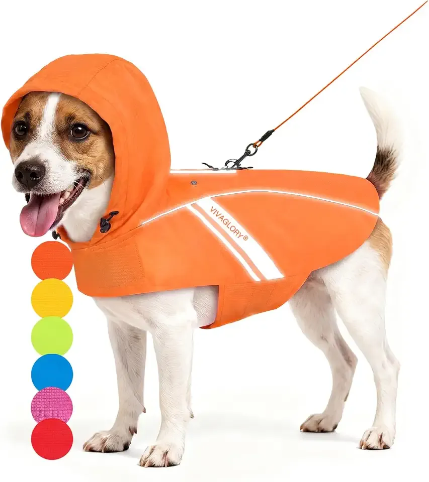 VIVAGLORY Dog Raincoat Wetoff Dog Rain Coat, S, Orange | Rain Jacket with Hood & Harness Hole, Waterproof & Lightweight for Puppy Doggy Pet