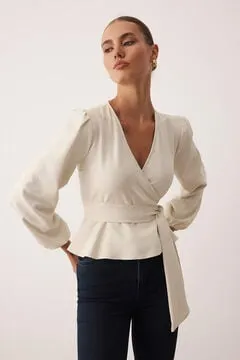Blusa de manga larga cruzada