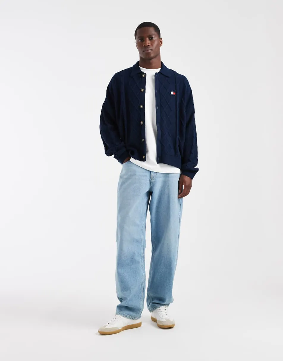 Tommy Jeans cable knit relaxed fit cardigan in navy