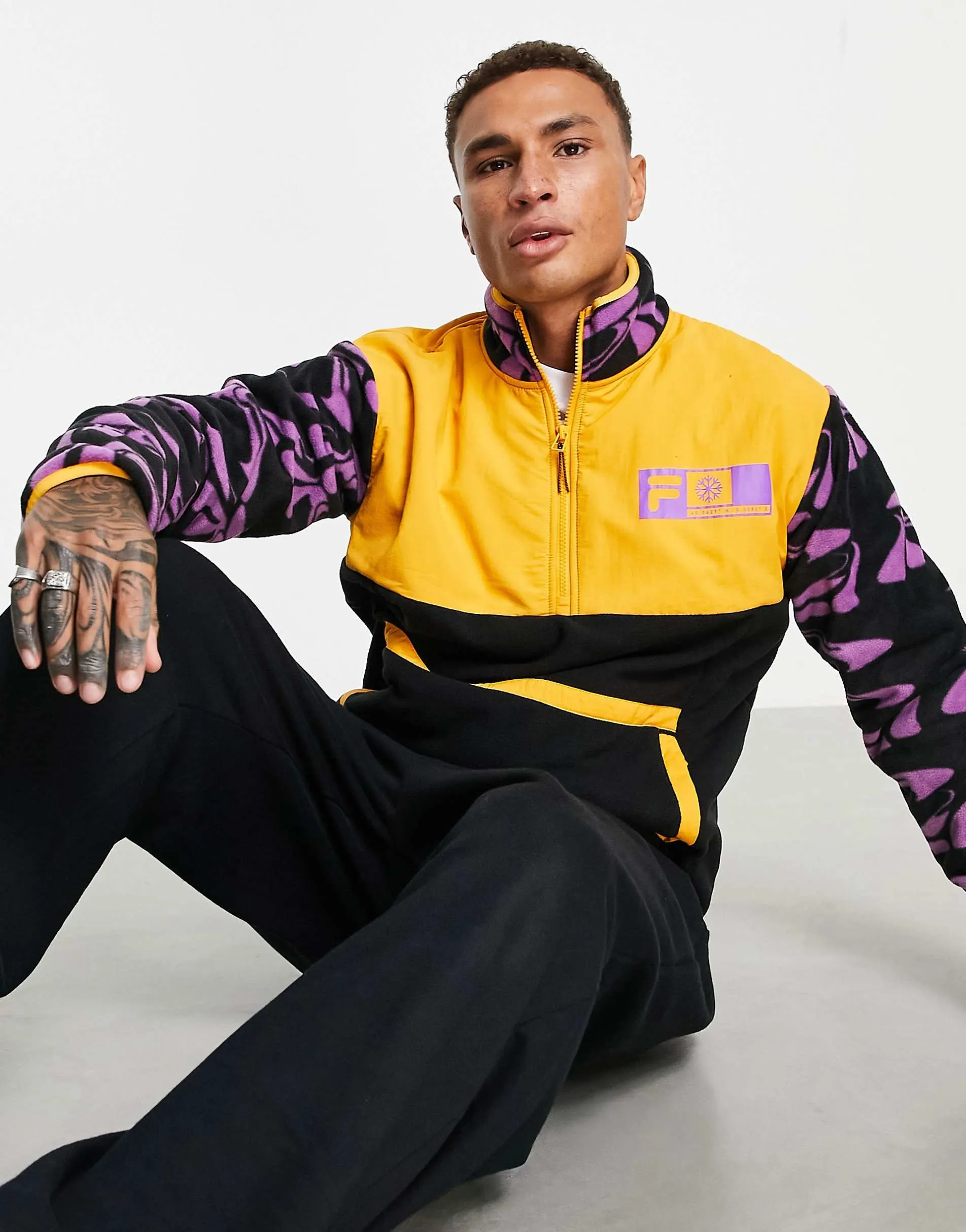 Fila half zip colour blocked fleece in purple
