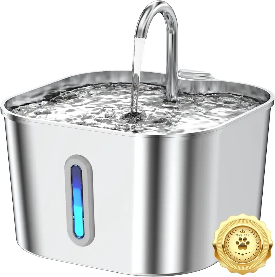 Cat Water Fountain Stainless Steel, 74oz/2.2L Cat Fountain with Quiet Pump, Automatic Pet Water Dispenser, Ideal for Multi-pet Homes, Fresh & Clean Water for Cats and Dogs