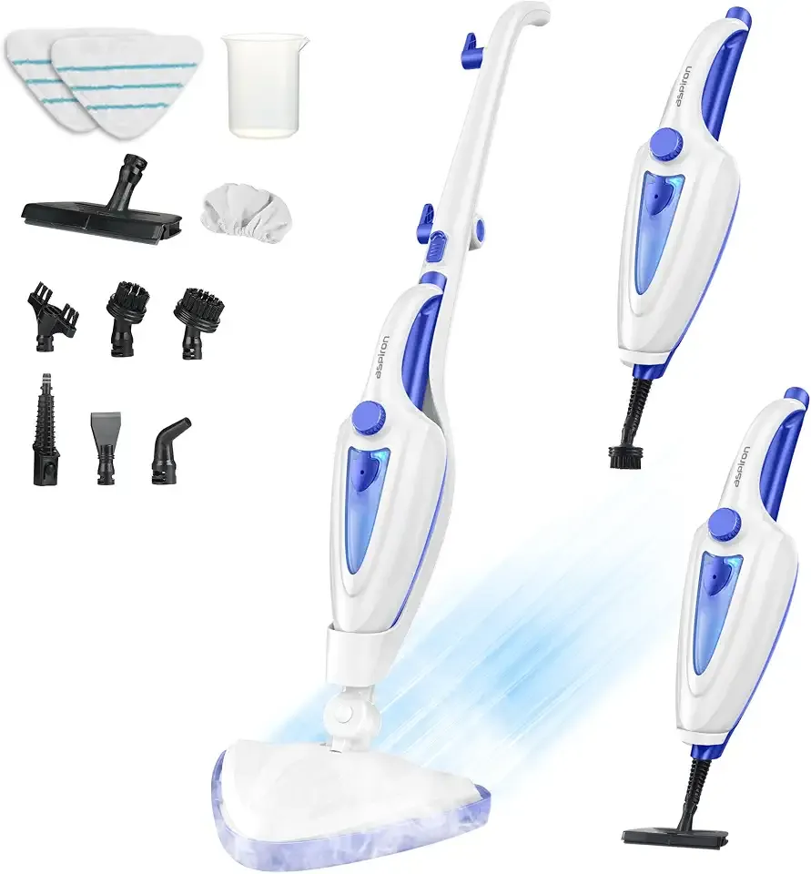 Aspiron 12-in-1 Steam Mop, 1500W Detachable Handheld Steam Cleaner | Fast 15s Heat-Up, 2 Dirt Grip Pads, Removes 99.99% Stubborn Stains for Hardwood Floors, Windows, Tiles, Furniture, Sapphire