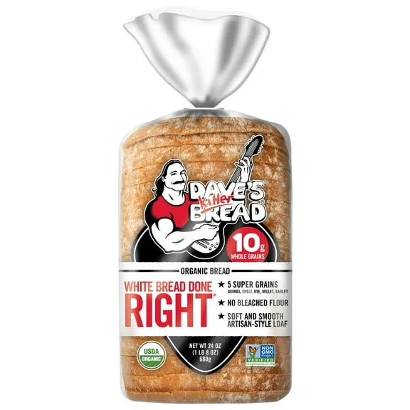Dave's Killer Bread White Bread Done Right Organic Bread Loaf, 24 oz, Shelf-Stable (24 ounce)