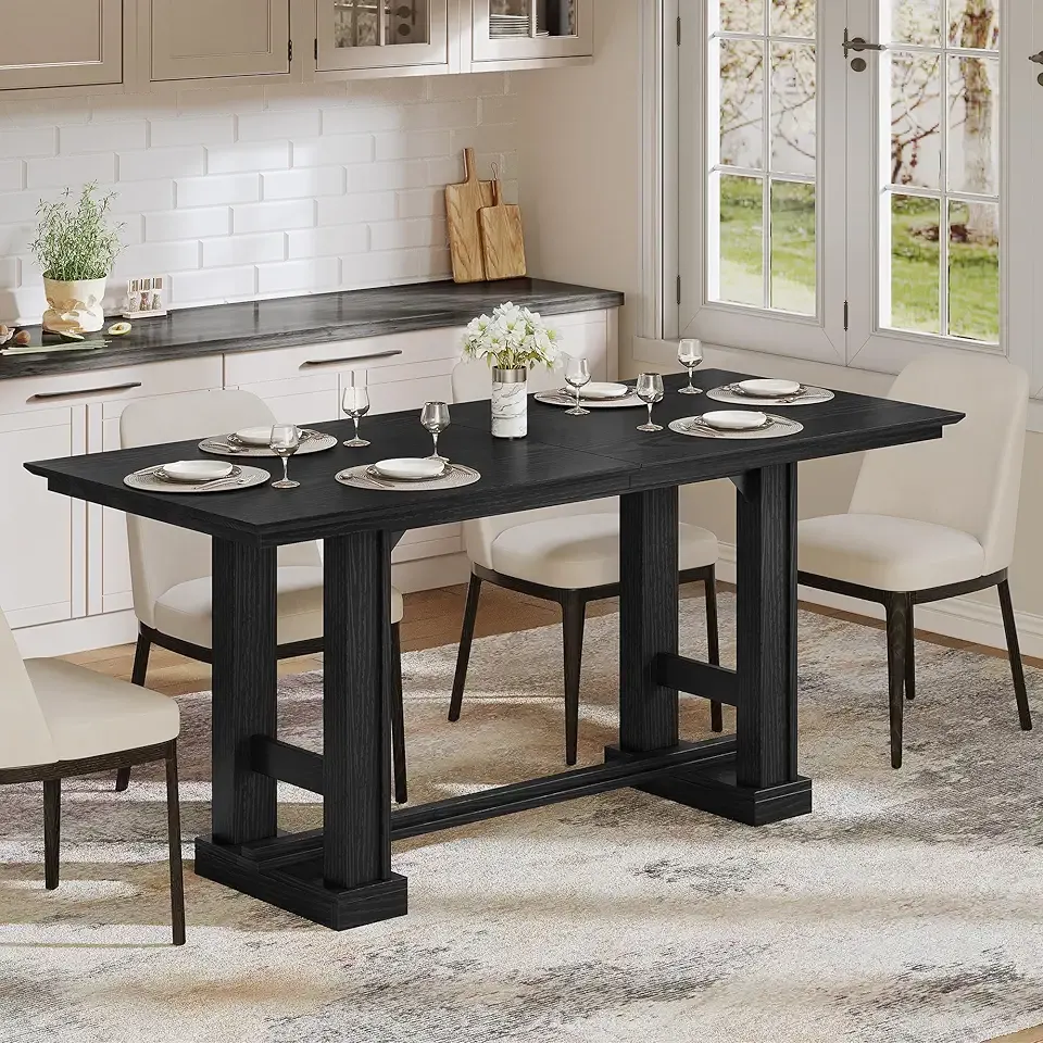 DWVO Farmhouse Dining Table for 6-8 People, 70" Long Kitchen Tables with Wooden Sturdy Legs, Large Rectangular Dinner Table for Kitchen, Dining Room, Living Room, Black