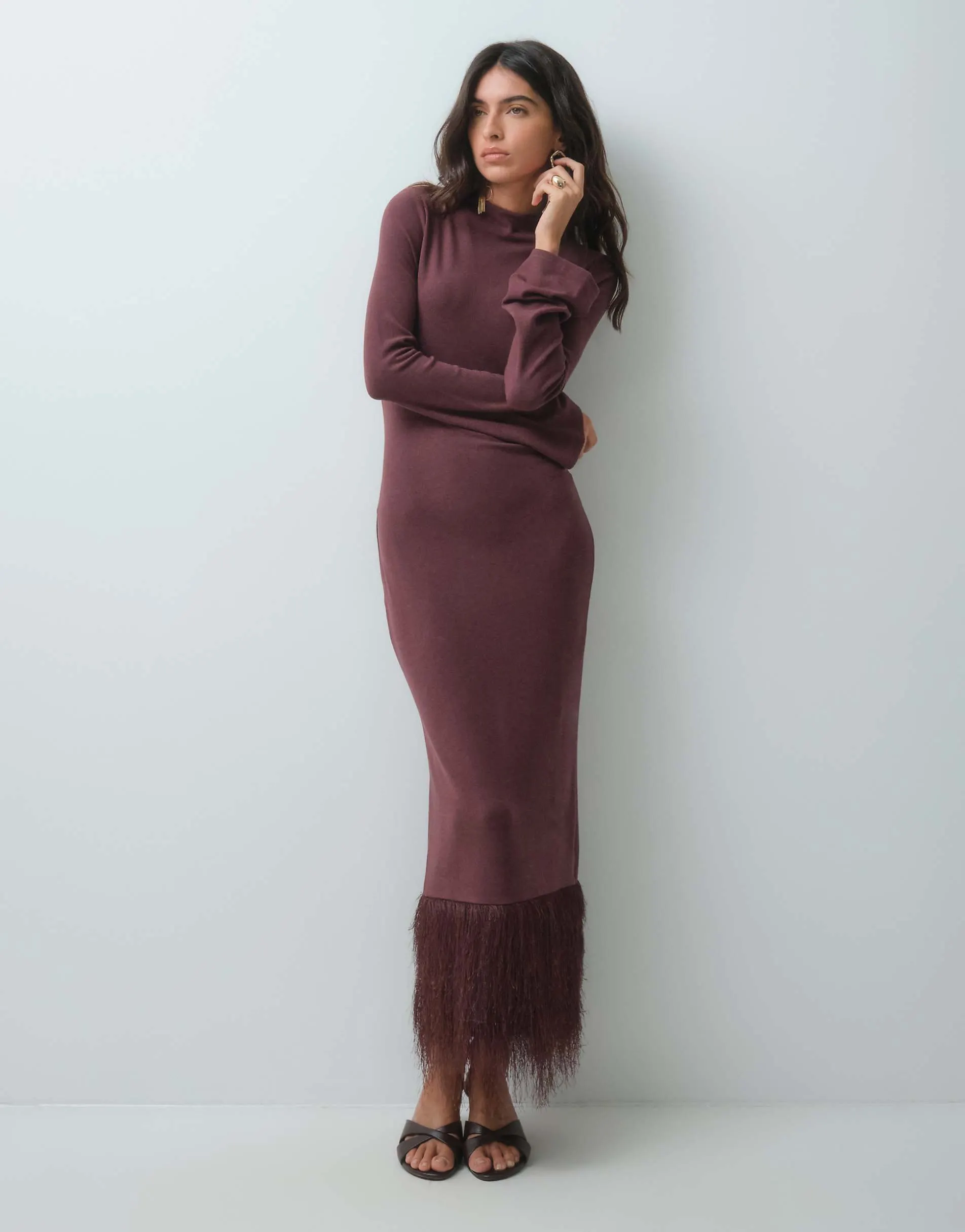 ASOS DESIGN supersoft fluffy midi dress in burgundy