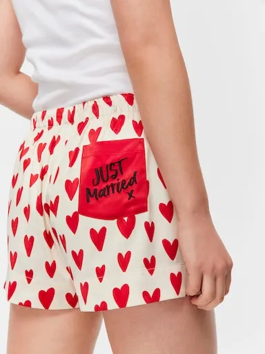 Just Married Heart Satin Mid Boxer Short