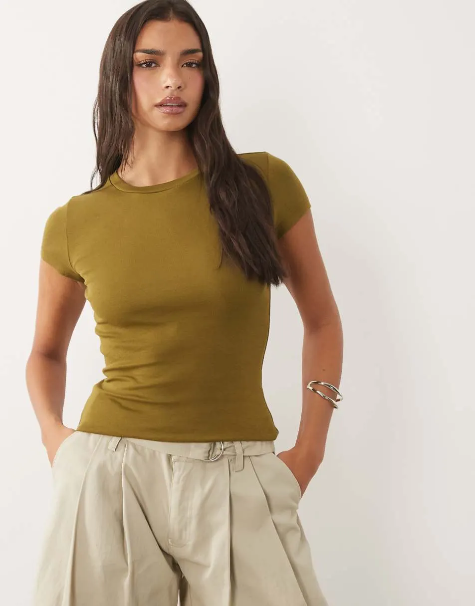 Gina Tricot crew neck top in olive green