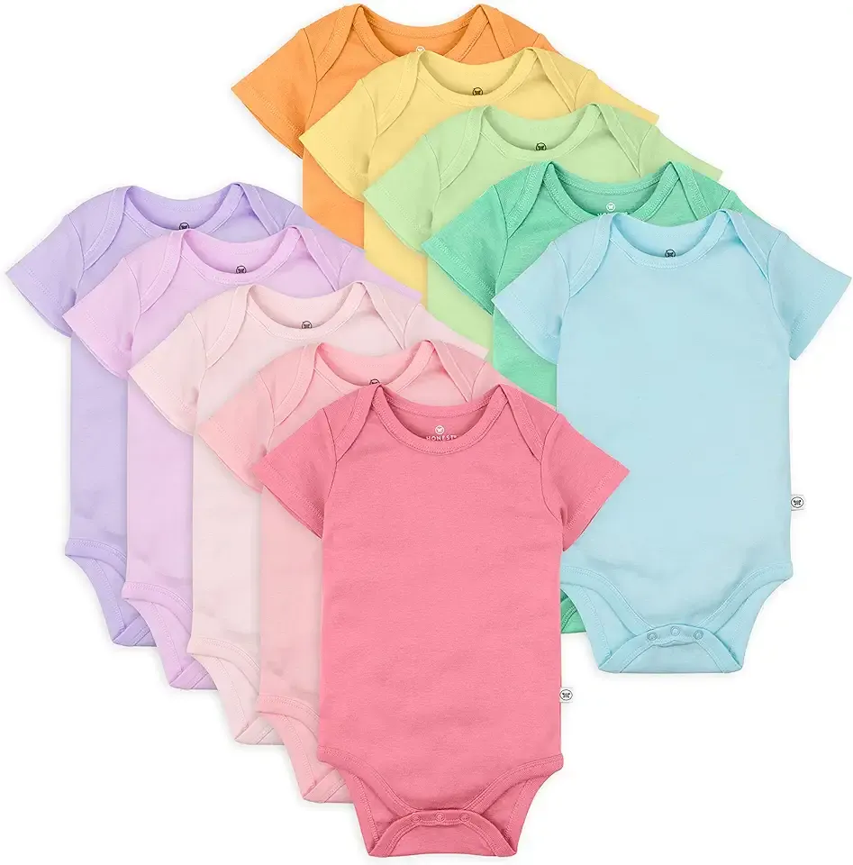 10-Pack Short Sleeve Bodysuits One-Piece 100% Organic Cotton for Infant Baby Boys, Girls, Unisex