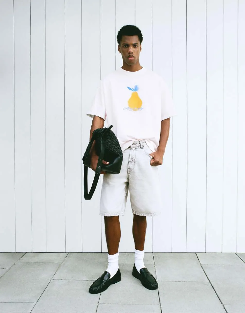 Pull&Bear Lemon and embroidered slogan t-shirt in white