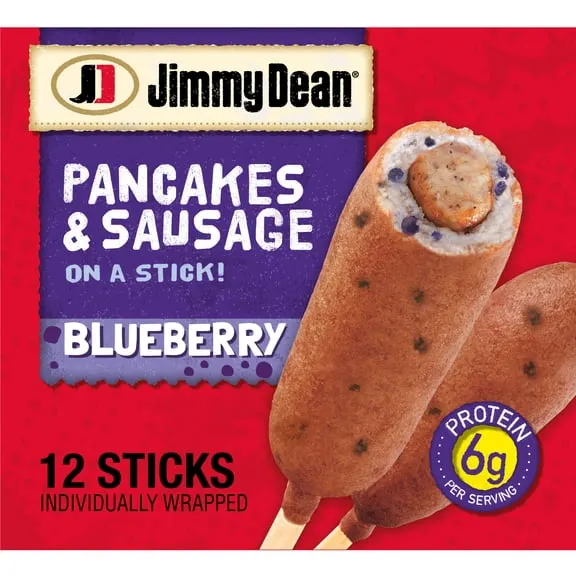 Jimmy Dean Frozen Blueberry Pancakes & Sausage on a Stick, 30 oz, 12 Count, $9.38, 31.3 ¢/oz
