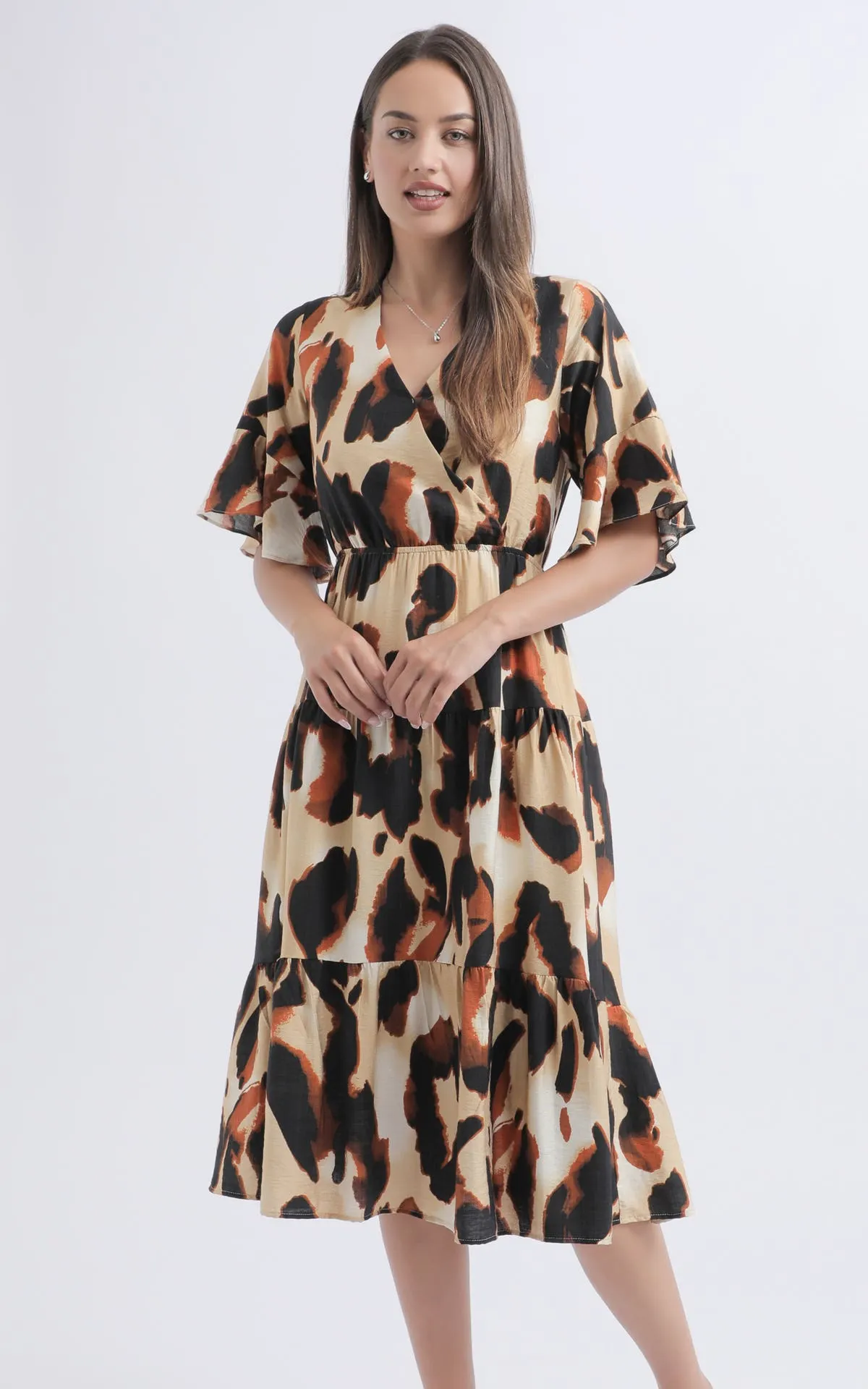 Voile Wrap Front Midi Dress