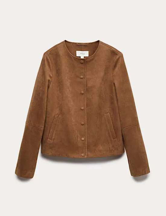 Kragenlose Jacke aus Wildlederimitat