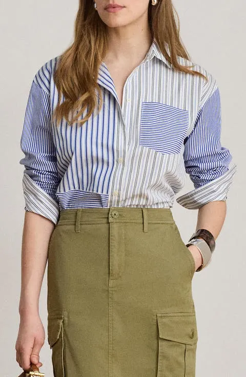 Mixed Stripe Cotton Button-Up Shirt