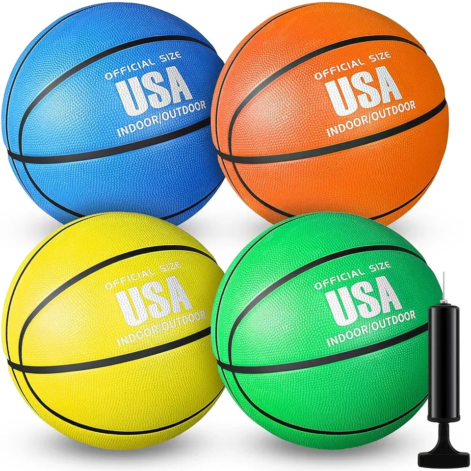 Libima 4 Pack Pcs Rubber Basketball Official Size Bulk Streetball Basket Ball with Pump Adult Youth Kid Indoor Outdoor Training Game Gift Back to School