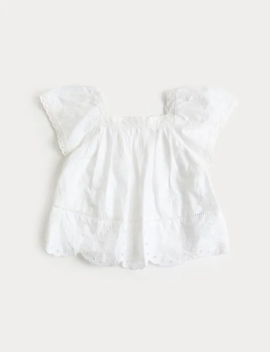 Pure Cotton Shell Broderie Top (2-8 Years)