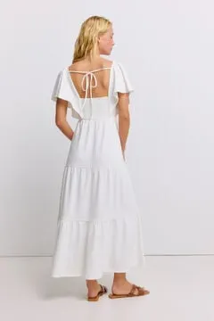 Vestido midi tirantes volantes