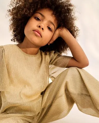 Satijnen plissé jumpsuit met glitter, Special occasions, 116-152