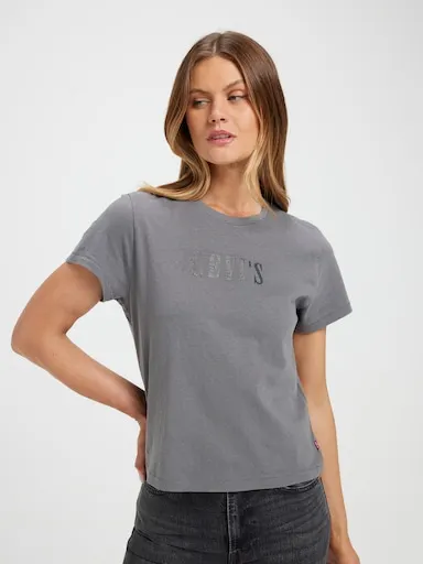 Levi's Graphic Classic Tee In Rhinestone Serif Logo Smoked Pearl