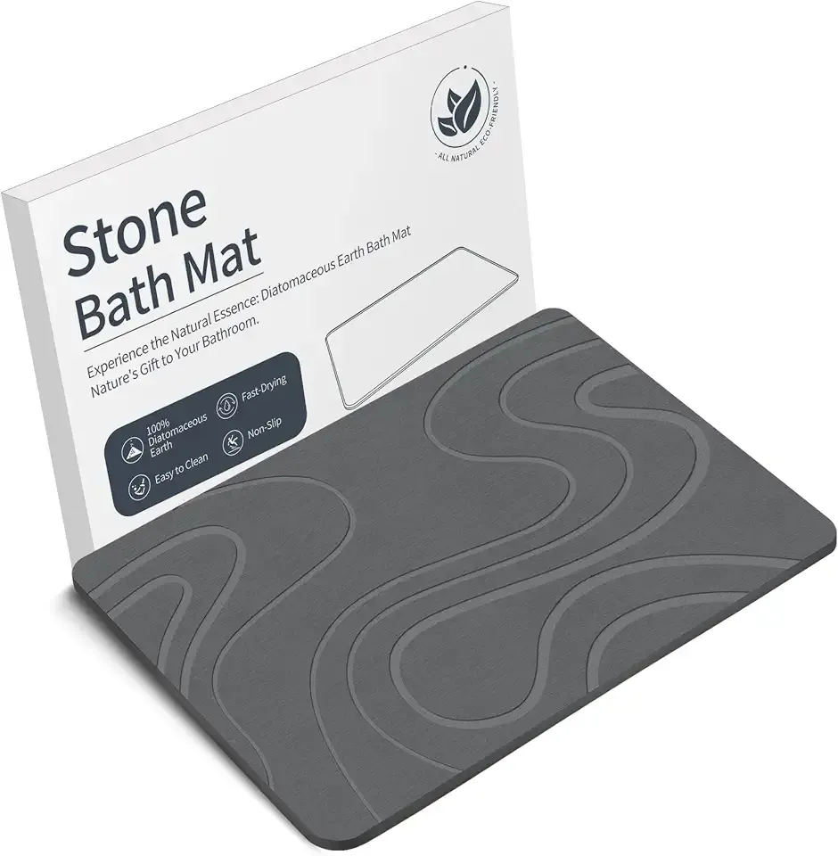 Veeloim Stone Bath Mat Diatomaceous Earth Shower Mat Non-Slip Super Absorbent Diatomite Stone Bath Mats for Bathroom Floor Quick Drying Natural Easy to Clean | Fast Drying, Super Absorbent, Non-Slip Design, Easy to Clean, Durable Diatomaceous Earth