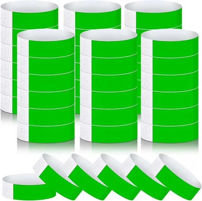 Tudomro 600 Packs Paper Wristbands for Events, Waterproof Arm Bands,Green | Neon Party Identification Strips, Lightweight ID Wristband for Concert Bar Club Entrance Admission