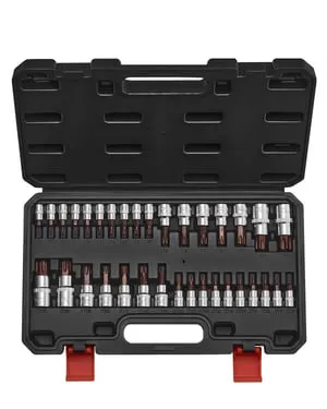 Set Chiavi a Bussola Torx 34PCs,VEVOR Stella Solida e Inviolabile T6-T70,Innesti 1/4,3/8,1/2",Acciaio Legato S2 e Cr-V,Con Cofanetto
