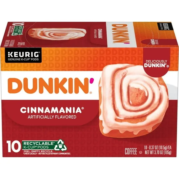 Dunkin Cinnamania Coffee, 10 K-Cup Pods for Keurig Coffee Makers