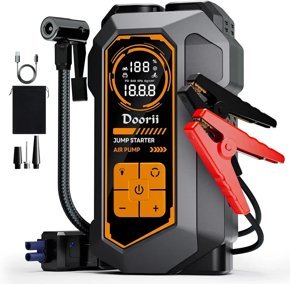 Jump Starter with Air Compressor, Car Jumper Starter Portable 6000A, 150PSI Tire Inflator/Air Pump, LED Flashlight for Up to 10.0L Gas / 8.0L Diesel Engines