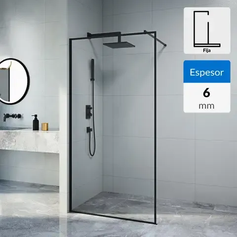 Mampara ducha fija borde negro