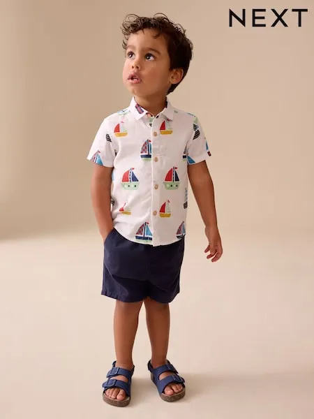 White Boat All Over Print Short Sleeve Shirt (3mths-7yrs)
