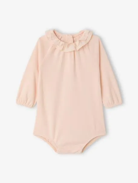 Body bébé fille col volanté manches longues - rose pâle