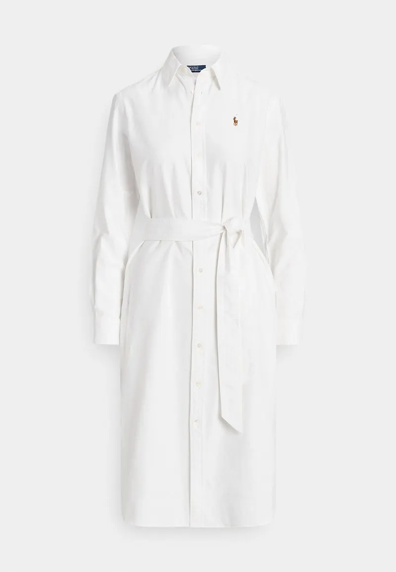 BELTED COTTON OXFORD SHIRTDRESS - Skjortekjole - white