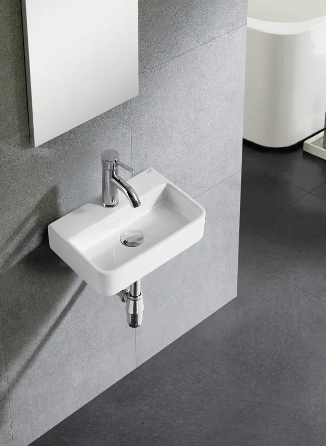 Lavabo sobre encimera o suspendido de porcelana blanca ZAMORA 380X260X90MM