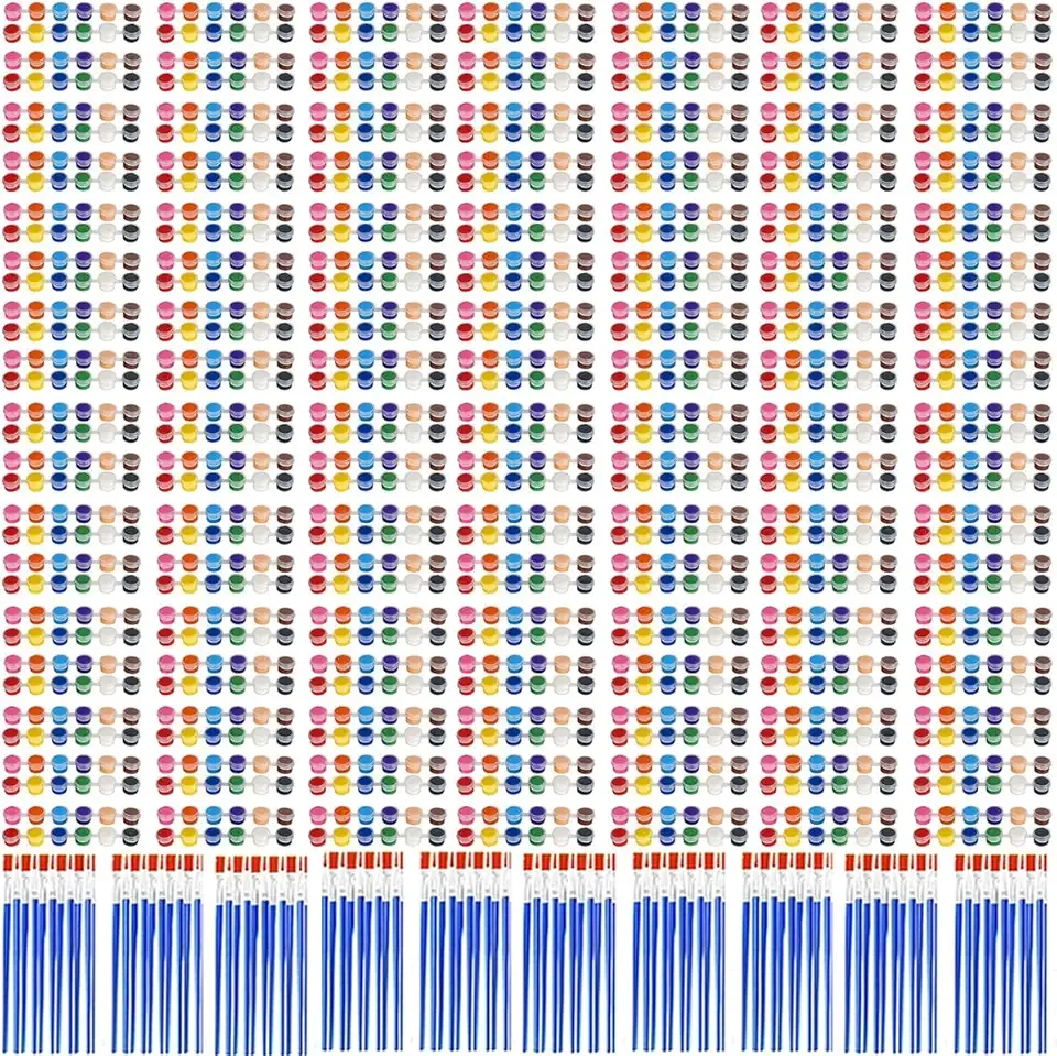 1400Pcs Mini Acrylic Paint Set, 100 Sets 12 Colors Washable Acrylic Paints Bulk with 200 Paint Brushes, Small Painting Strips Kit for Beginners Students Adults Craft Party