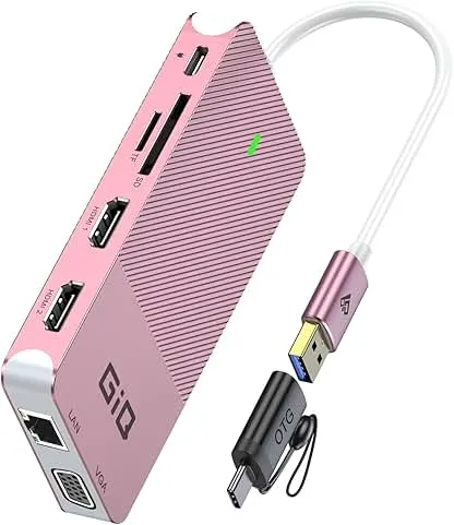 USB Docking Station GIQ USB C HUB USB 3.0 to Dual HDMI VGA Adapter Triple Display USB C Laptop Docking Station Dual Monitor HDMI Splitter Extender Compatible with MacBook M1 M2 USB Dock-Rose Gold USB Docking Station GIQ USB C HUB USB 3.0 to Dual HDMI…