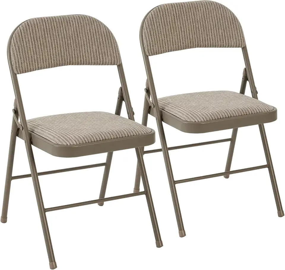 DUMOS 2 Pack Folding Chairs with Padded Cushion and Back - Fabric Stackable Portable Dining Chiars Set, for Home and Office, Conference, Wedding, Party, Patio, Garden, for Indoor Outdoor, Khaki