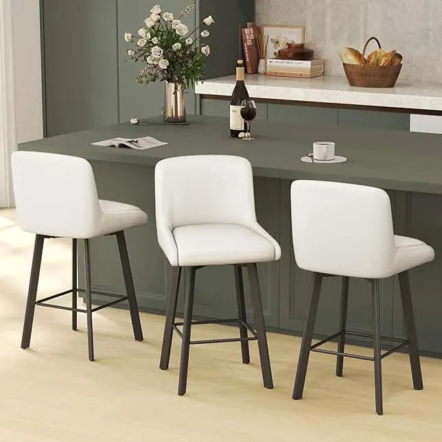 SAECKBERG Swivel Bar Stools, 26''H Upholstered Barstools with Backs, Modern Counter Height Bar Stool Chairs for Kitchen Island, Metal Leg…