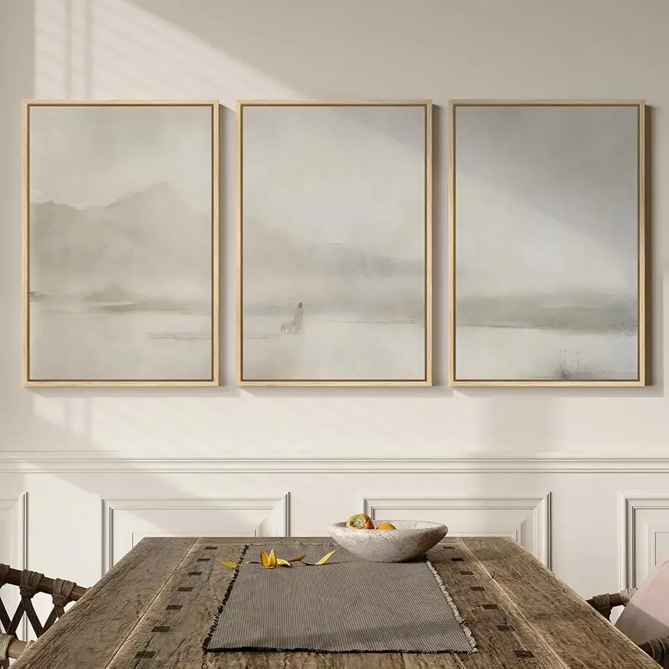 Framed Christian Wall Art Set of 3, Jesus Leaves the 99 Sheep Framed Canvas Prints, Neutral Beige Minimalist Scripture Artwork for Living Room Bedroom Prayer Room Office, 16x24 Inch