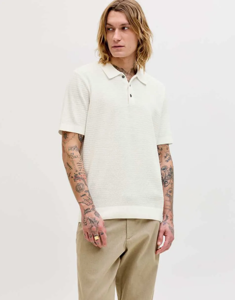 Jack & Jones Knitted polo in cloud dancer