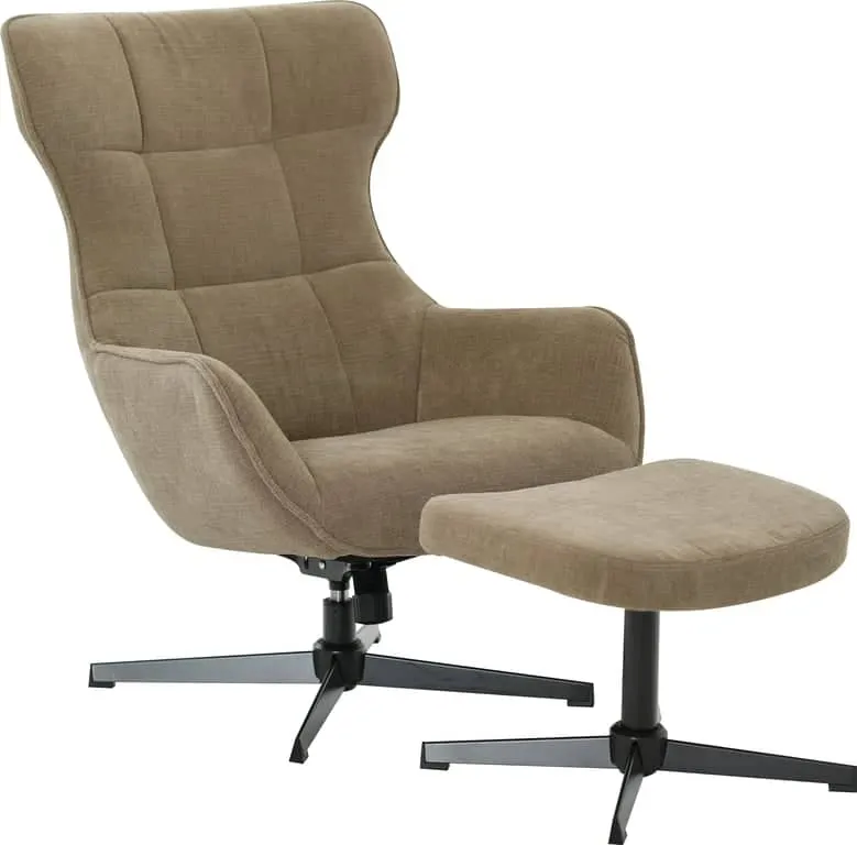Weston Six hvilestol m /sving, vipp og pall Stoff Symbol taupe, svart pulverlakkert understell