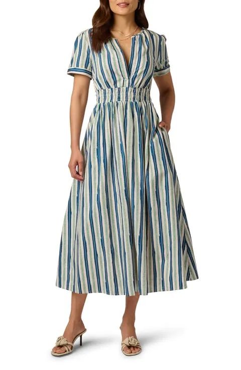 Adrianna Papell Stripe Smocked Waist Midi Dress