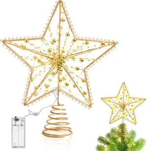 Estrella de Navidad, estrella de Navidad iluminada de 25 cm con 10 LED, adorno para la punta del árbol de Navidad