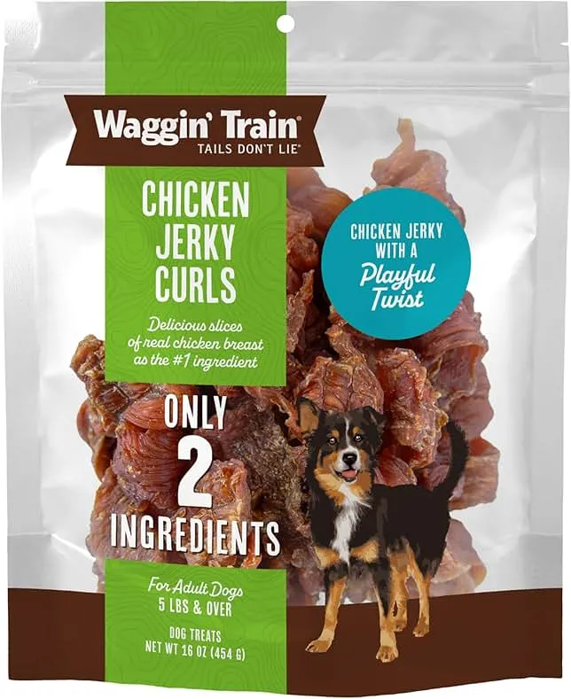 Waggin' Train Chicken Jerky Curls Dog Treats, Made with 100% Real Chicken Breasts, Only Two All-Natural Ingredients, Great High Protein Dog Treat, Easily Digestible for Big or Small Dogs, 16 oz. Pouch