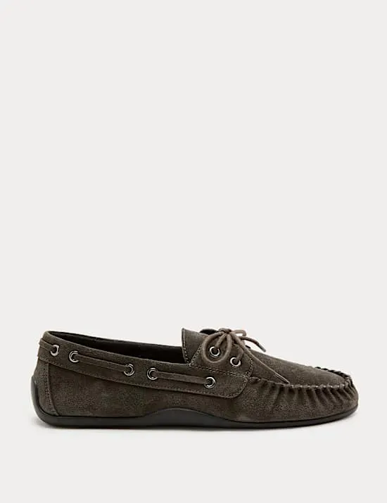 Suede Lace Up Flat Boat Shoes