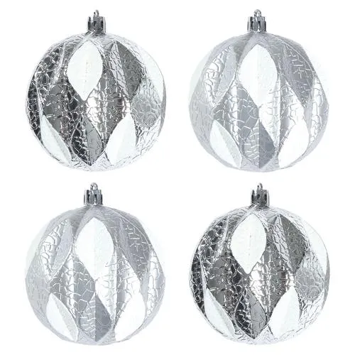 Enchanted Forest® 80mm Silver Textured Gem Cut Shatterproof Ornaments - 4 Pack