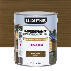 Impregnante per legno da esterno a base acqua LUXENS Alta Protezione noce scuro satinato 2.5 lt, 8 anni di protezione.