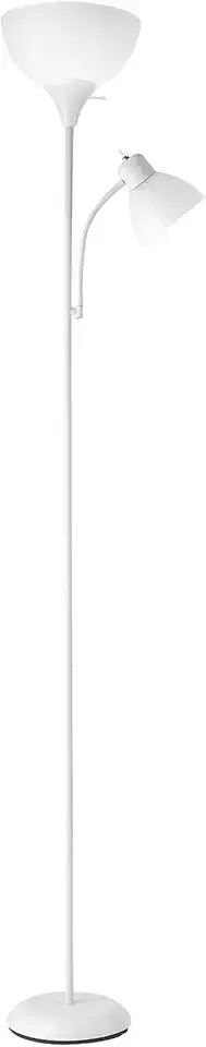 Globe Electric 67136 72" Torchiere Floor Lamp with Adjustable Reading Light, Matte White Finish, Frosted Shades, Rotary Switch on Socket, E26 Base