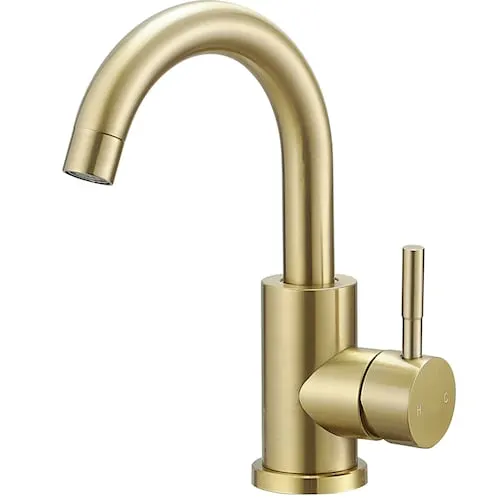 Single Hole Single-Handle Mid Arc Bathroom Faucet with Swivel Spout in Brushed Gold
