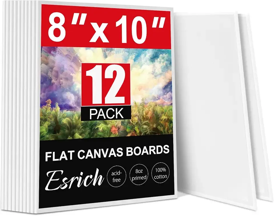 ESRICH 8x10 Canvas for Painting, 12 Pack Canvas Boards for Painting Primed Acid Free Blank Canvas Panels for Oil Paint, Watercolor, Acrylic Paint, Gouache and Tempera.