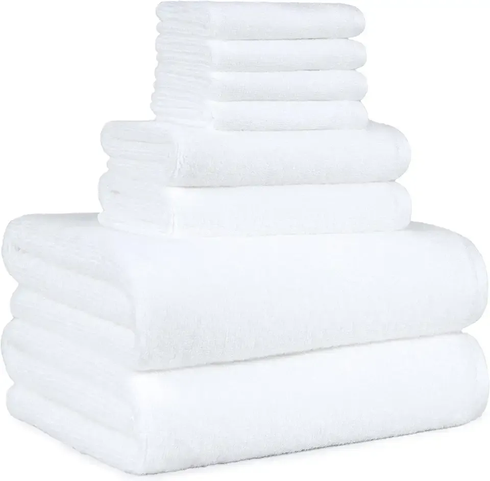 Amazon Basics 100% Cotton Soft Quick-Dry Bath Towel Set, 8-Piece, White, 10" x 7"