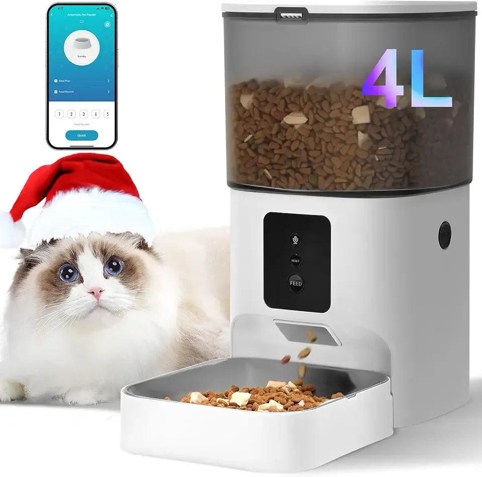 ANDOLL HOME 2.4G Automatic Cat Feeder, 4L WiFi Food Dispenser with 10s Voice Recorder, Pet Feeder up to 10 Meals per Day, Timed Cat Feeder with Dry Food Sealed Ring